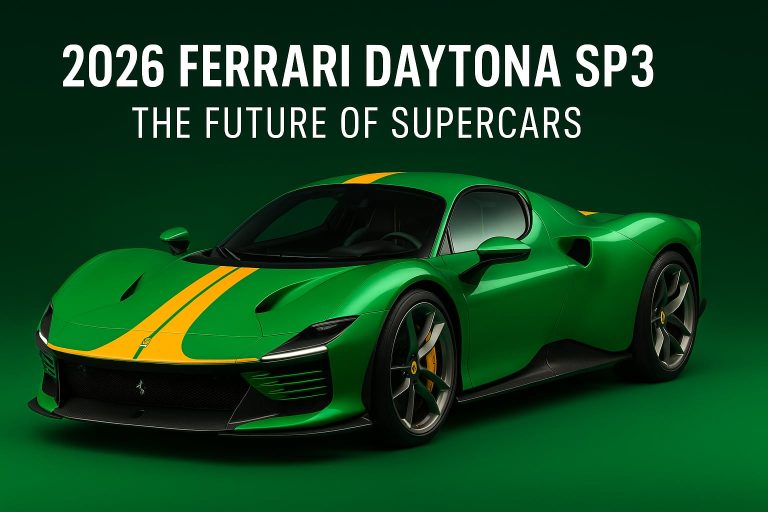 “2026 Ferrari Daytona SP3 Green Edition with Yellow Stripe – Featured Image of Future Supercar”