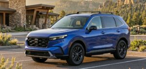 Full exterior view of the 2026 Honda CR-V TrailSport Hybrid in a US lifestyle setting