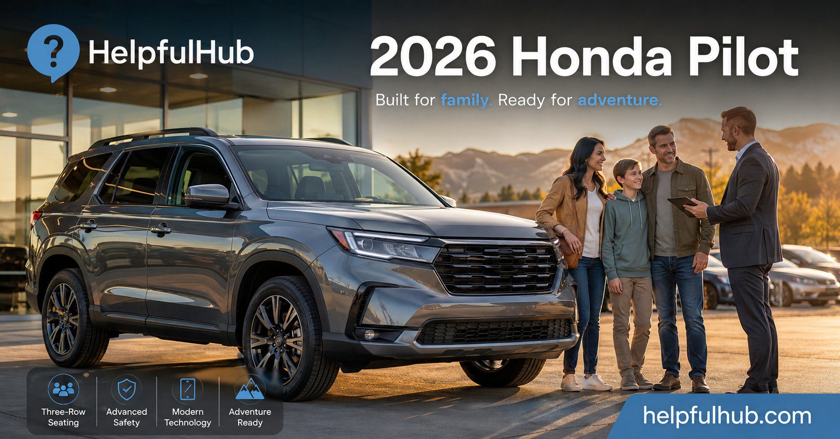 2026 Honda Pilot inspired three-row family SUV at a modern US dealership