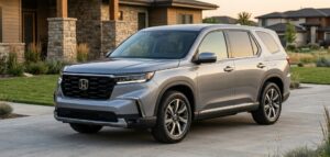 Front view of the 2026 Honda Pilot Refresh in a premium US family SUV setting