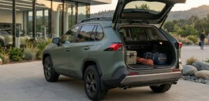 2026 Toyota bZ Woodland interior and rear cargo area view for electric SUV buyers