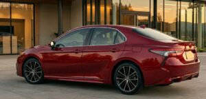 2026 Toyota Corolla rear corner full view in red color