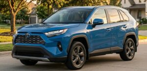 2026 Toyota RAV4 USA front view in premium metallic blue color