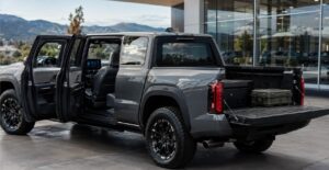 2026 Toyota Tacoma i-FORCE MAX interior and rear truck bed view