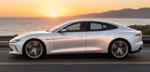 2027 Ferrari Luce side profile and grand touring EV shape
