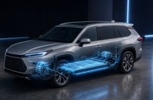2027 Toyota Highlander EV battery platform concept with underfloor EV layout