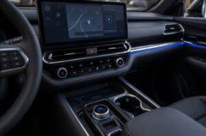 2027 Toyota Highlander EV inspired electric SUV center display infotainment and climate control area