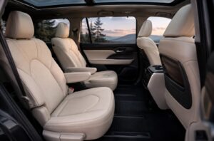 Second-row captain’s chairs inside 2027 Toyota Highlander EV inspired electric three-row family SUV