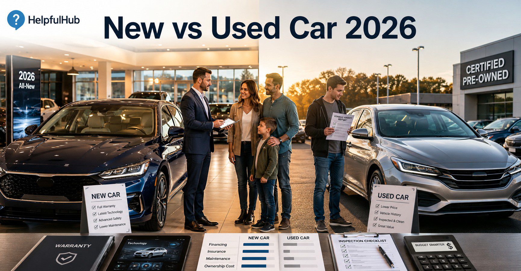 New 2026 car and certified pre-owned used car comparison at a US dealership