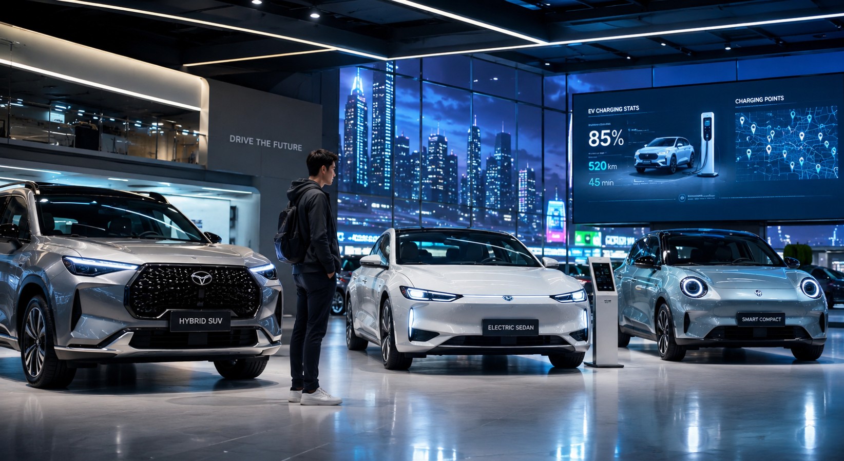 Best car buying guide for first time buyers 2026 featuring futuristic hybrid SUVs and electric vehicles