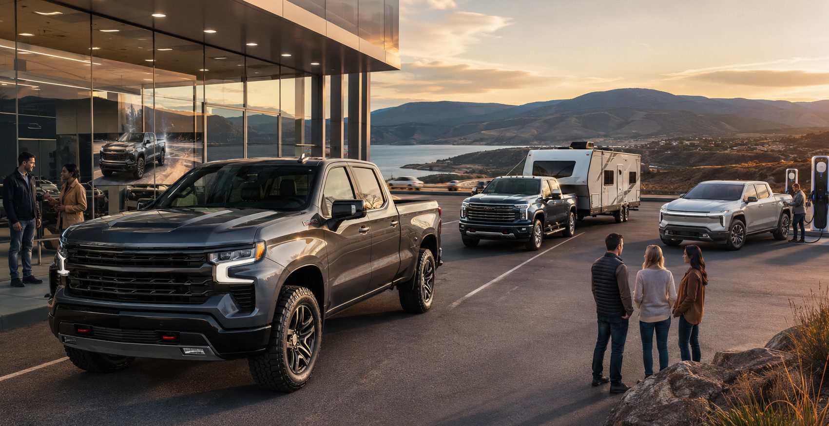 2026 Chevrolet Silverado inspired pickup trucks at a modern US dealership