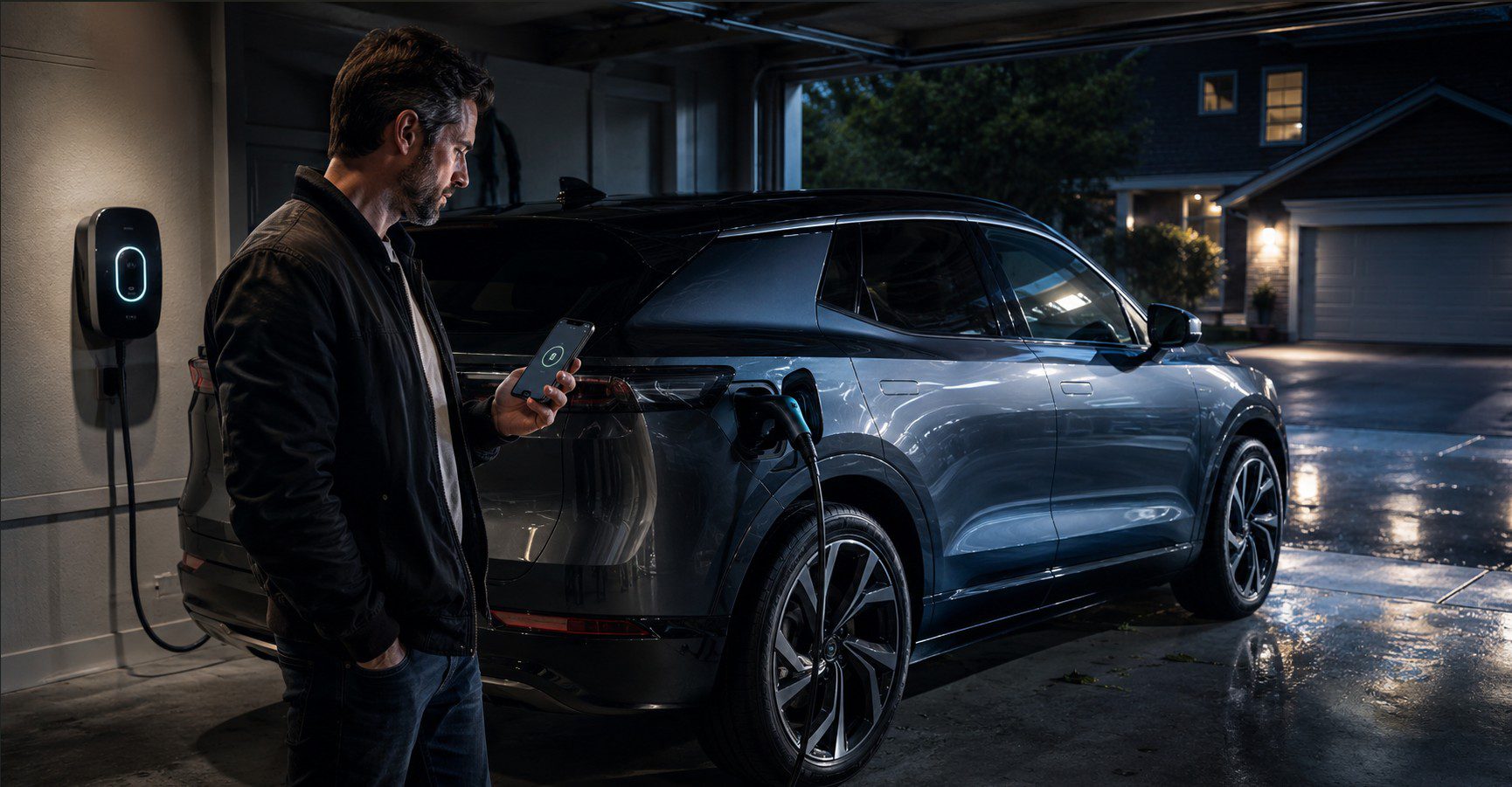 Electric vehicle charging slowly at a home Level 2 charger in a US garage