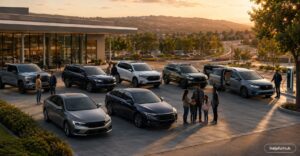 Honda-inspired vehicle lineup in a modern United States dealership for Honda in USA guide
